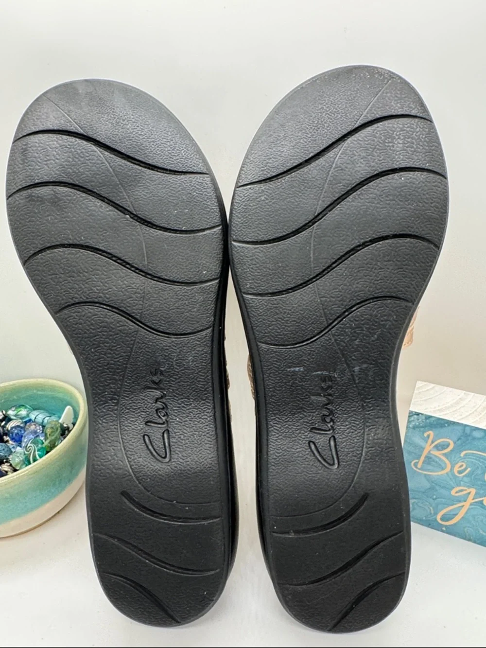 Clarks Gold / Rose Gold Braided Multi-Strap Slide Sandals - Picture 6 of 10